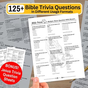 Juego de preguntas y respuestas sobre la Biblia, herramienta de estudio cristiana imprimible para niños de todas las edades, cuestionario de preguntas y respuestas sobre la Biblia para estudios de la iglesia y la escuela dominical