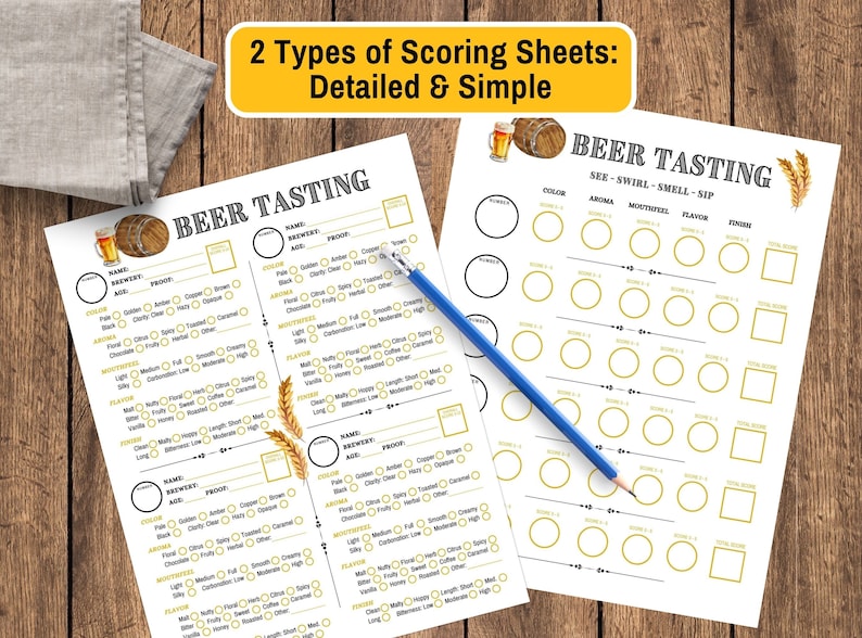 Beer Tasting Kit Printable Bundle Includes Score Cards, Sheets, Notes