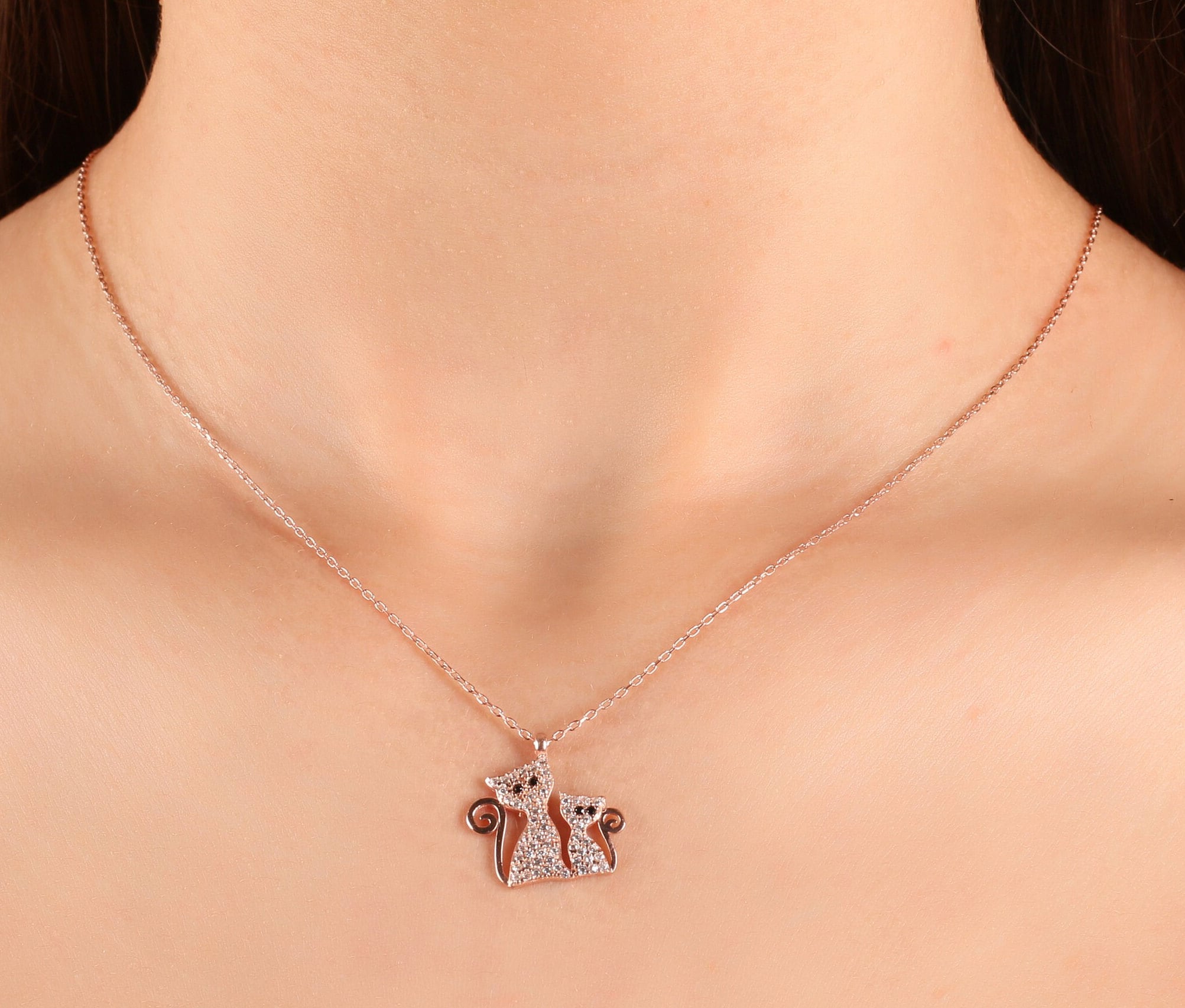 Sterling Silver Cat Necklace, Mom and Kitten Pendant, Handmade Animal Jewelry, Gift for Cat Lovers, Meaningful Gift for Her