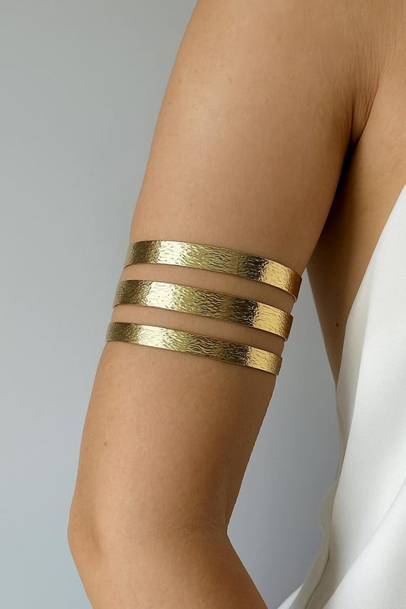 Hammered Brass Upper Arm Cuff: Adjustable Boho Ar… - image 1