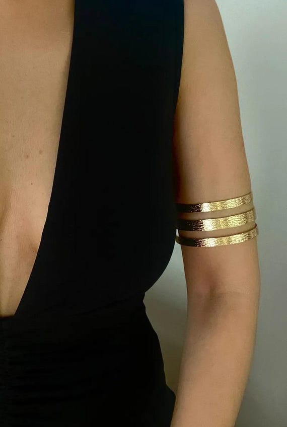 Hammered Brass Upper Arm Cuff: Adjustable Boho Ar… - image 9