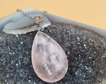Natural Pink Quartz Stone Necklace,Natural Stone Necklace,Natural Pink Quartz Necklace,Women Healing Necklace,Mother's Day Gift
