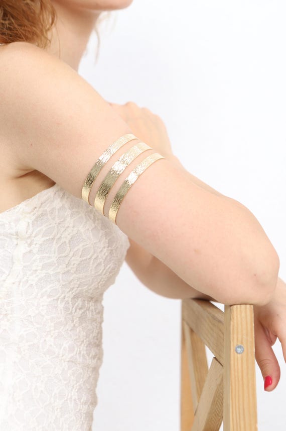 Hammered Brass Upper Arm Cuff: Adjustable Boho Ar… - image 3