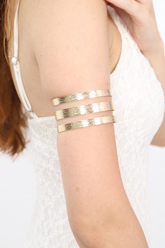 Hammered Brass Upper Arm Cuff: Adjustable Boho Ar… - image 5