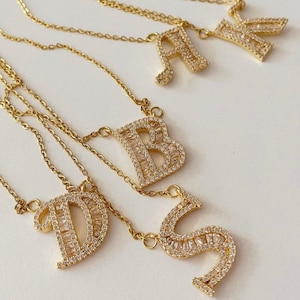 Collares de letras de piedra baguette de acero inoxidable para mujer, regalo de cumpleaños, regalo de aniversario, para ella, regalo del día de la madre