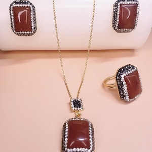 Handmade Ruby Jewelry Set: Gemstone Necklace, Ring & Earrings