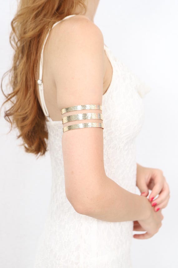 Hammered Brass Upper Arm Cuff: Adjustable Boho Ar… - image 7