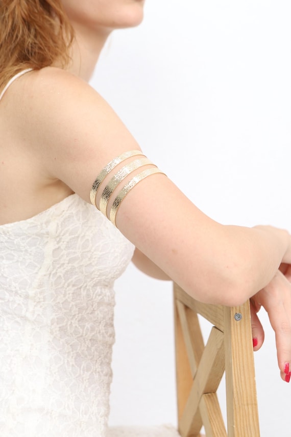 Hammered Brass Upper Arm Cuff: Adjustable Boho Ar… - image 6