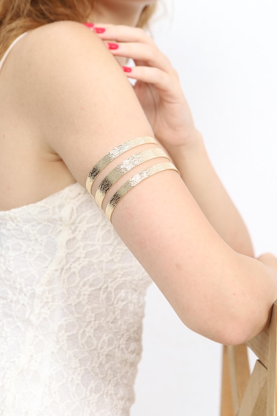 Hammered Brass Upper Arm Cuff: Adjustable Boho Ar… - image 4