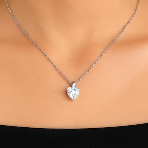 Heart Crystal Necklace,Stainless Steel Pendant,Dainty Silver Chain,Clear CZ Heart Jewelry,Gift for Her,Minimalist Necklace,Mother&#39;s Day Gift