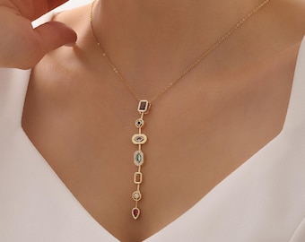 Gold Plated Chakra Stone Pendant Necklace, Seven Chakra Pave Necklace, Yoga Jewelry, Boho Rustic Necklace, Gift for Her,Valentine's Day Gift