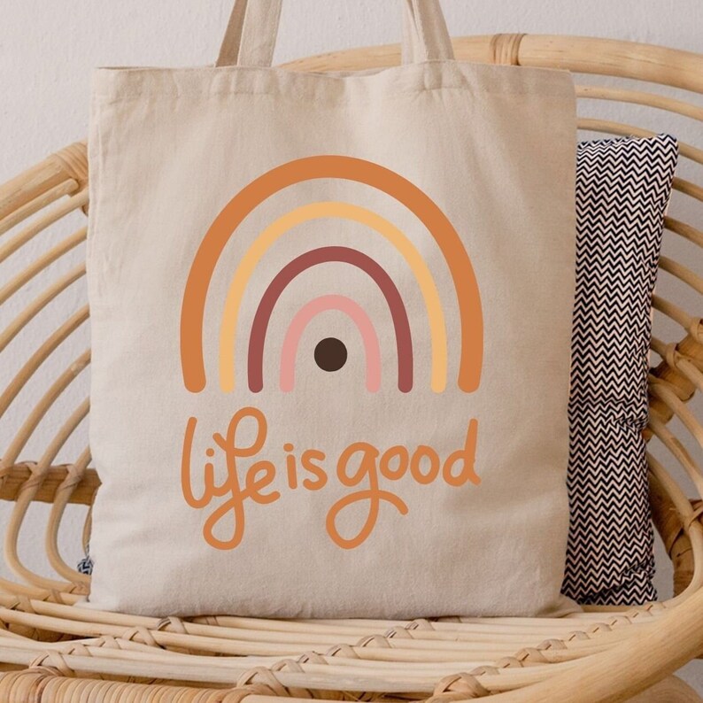 Rainbow Tote Bag, Life is Good Tote Bag, Mothers Day Gift, Trendy