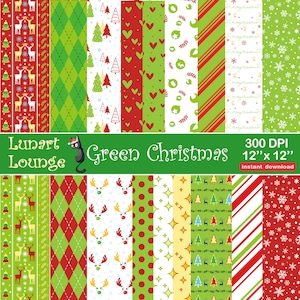 18 carte digitali di Natale verdi, modello senza soluzione di continuità, decorazioni natalizie per la casa, fiocchi di neve digitali, bundle di Natale stampabile, Natale verde