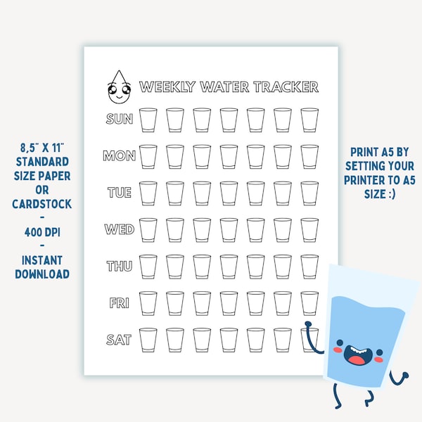 Water Tracker Weekly, Printable Weekly Daily Tracker, Health Tracker, Water Log, Hydration tracker digital, Water Intake, Drink Water Remind