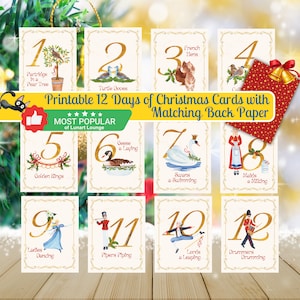 12 días de tarjetas navideñas, doce días de etiquetas navideñas, 12 días de Navidad jpeg, 12 días de Navidad etiquetas de regalo imprimibles, etiquetas de regalos