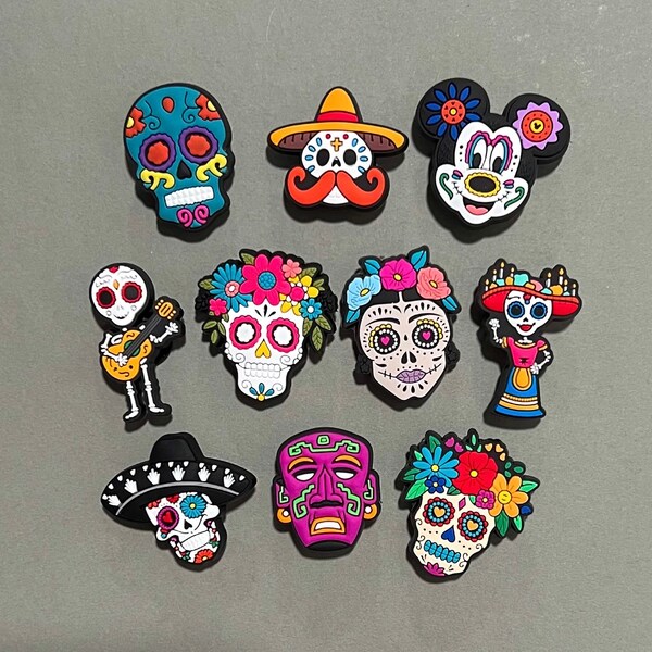 Sugar Skulls Day of the Dead Clogs Charms - Mexican Hispanic Dia de los Muertos Shoe Charms - Sets available