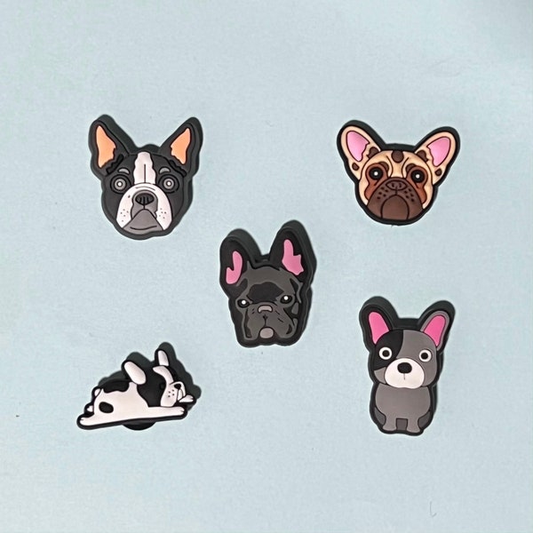 French Bulldog Clog Charms - Small Dog Mom Dad Frenchie Animal Heart Pets Shoe Charms - Kids and Adult Jib Small Gifts