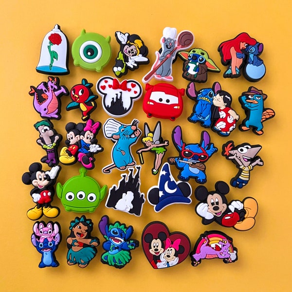 Disney Cartoon Charms -Rose, Princess, Mike, Stitch, Tinkerbell, Castle, Orange Bird, Mickey Mouse, Phineas, McQueen, Alien Shoe Clog  Charm