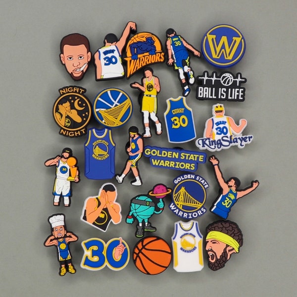 High Quality State Warriors Basketball Jersey’s Clog Charms - NBA Sports Team Ball Hoop Shoe Charms - Adult and Kids Jib - Sets Available