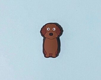 Brown Poodle Goldendoodle Labradoodle Barbet Dog Clog Charms - Cute Small Animal Heart Pets Shoe Charms - Kids and Adult Jib Small Gifts