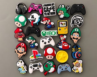 Gaming Console Cartoon Clogs Charms - Mario Luigi Mushroom Gamer Shoe Charms - Playstation, Xbox, Headset, Frog, Controller, Ghost Jibbit