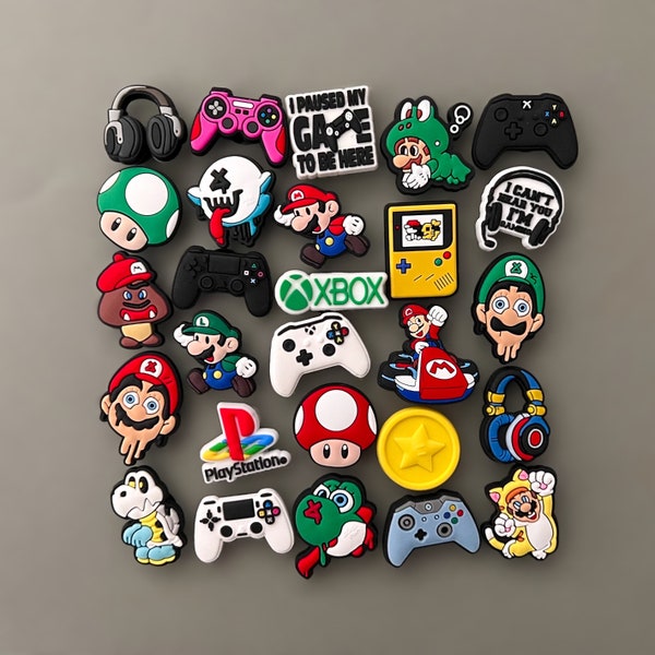 Gaming Console Cartoon Clogs Charms - Mario Luigi Mushroom Gamer Shoe Charms - Playstation, Xbox, Headset, Frog, Controller, Ghost Jibbit