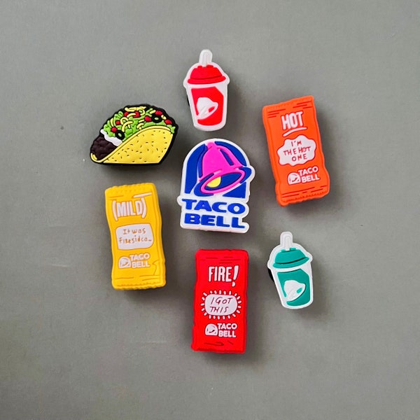 Taco Bell Clog Charm - Fast Food Spicy Mild Hot Sauce Baja Blast Shoe Charms  - Hispanic Latino American Food Snacks Jibbit - Sets Available
