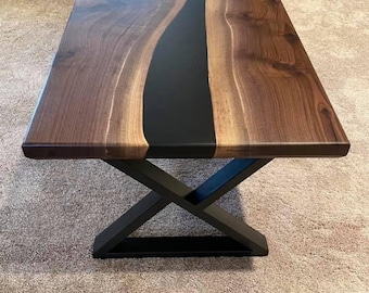 Epoxy Wooden Table / Black Epoxy Wood Center Table/ Epoxy Wood Coffee Table
