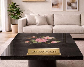 Serene Flower Motif Black Marble Table Top with Gemstone Inlay | Luxury Handcrafted Center Table Top | Floral Stone Inlay Decor