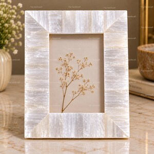 Handcrafted Selenite Photo Frame, White Crystal Stone Picture Frame, Luxury Natural Stone Decor, Elegant Gift for Home