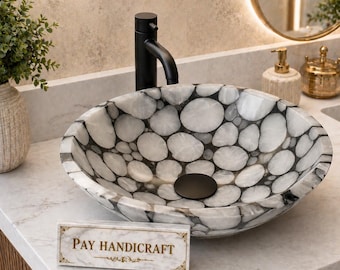 White Agate Vessel Sink | Gemstone Bathroom Bowl | Luxury Stone Wash Basin | Handmade Vanity Sink | Modern Bathroom Decor | Unique Home Gift