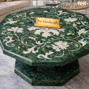 Luxury Green Marble Table|Handmade Natural Stone Coffee Table|Marble Side Table|Elegant Living Room Decor|Handcrafted Marble Furniture image 3