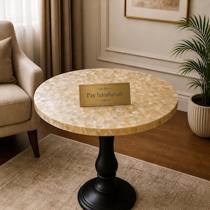 Mother of Pearl Inlay Dining Table|Handmade Mosaic Shell Table|Luxury Coastal Dining Table| Iridescent Inlay Furniture |Statement Home Decor