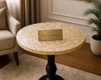 Mesa de comedor con incrustaciones de nácar | Mesa de mosaico de conchas hecha a mano | Mesa de comedor costera de lujo | Muebles con incrustaciones iridiscentes | Decoración del hogar impactante