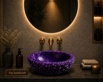Amethyst Crystal Vessel Sink | Luxury Purple Gemstone Basin |Handmade Natural Amethyst Bathroom Sink |Unique Vanity Wash Basin