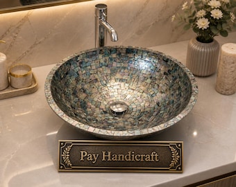 Exquisite luxe wastafel van abalone schelp | Handgemaakte waskom van parelmoer | Iriserende badkamerwastafel | Premium wastafel voor op het aanrecht