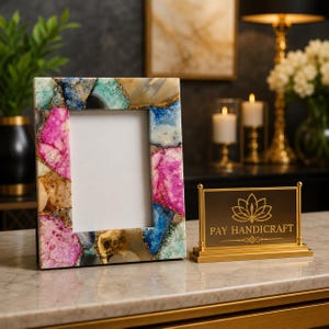 Agate Gemstone Photo Frame | Handmade Crystal Picture Frame | Boho Chic Home Decor | Luxury Desk Frame | Natural Stone Gift