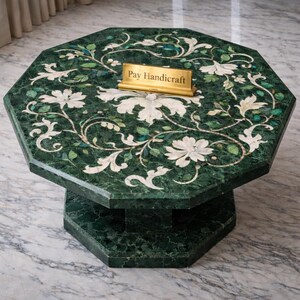 Luxury Green Marble Table|Handmade Natural Stone Coffee Table|Marble Side Table|Elegant Living Room Decor|Handcrafted Marble Furniture image 2