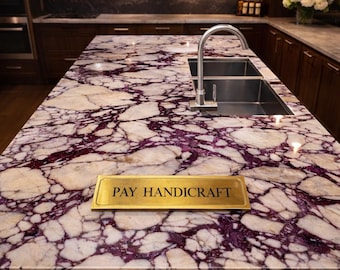 Isla de cocina personalizada de mármol Calacatta Viola | Encimera de mármol de lujo | Isla de piedra natural hecha a mano | Decoración de cocina moderna