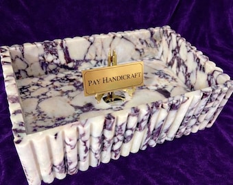 Lavabo de mármol Calacatta Viola con borde estriado | Lavabo de baño de lujo hecho a mano | Lavabo de encimera de piedra natural | Lavabo de diseño moderno