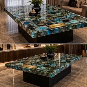 Natural Agate Dining Table Top | Handmade Luxury Gemstone Table | Custom Dining Table | Semi Precious Stone Furniture | Home Decor Gift Bild 4