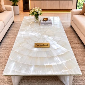 Handcrafted Selenite Sunburst Coffee Table | Illuminated Crystal Furniture | Luxury Natural Stone Table | Modern Living Room Decor