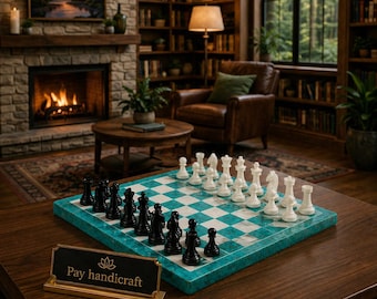 Juego de ajedrez de mármol de lujo, hecho a mano, con tablero de piedra | Elegante tablero de ajedrez blanco y negro | Regalo para la decoración del hogar | Piezas de ajedrez artesanales de primera calidad