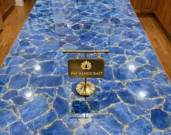 Luxury Blue Onyx & Gold Resin Kitchen Island | Handmade Marble Dining Table | Modern Kitchen Centerpiece | Resin Inlay Furniture |Home Decor