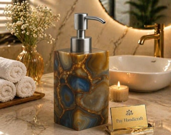 Dispensador de jabón de ágata | Bomba de jabón artesanal de piedra preciosa natural | Decoración de baño de lujo | Accesorio de encimera de cocina de cristal | Idea de regalo única