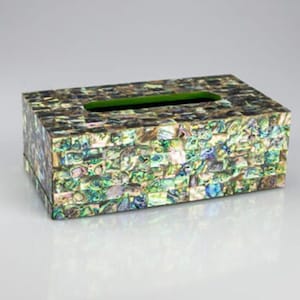 Caja de pañuelos de conchas de abulón de mármol de 10 "x 5" x 3", caja porta servilletas, piedras semipreciosas hechas a mano, accesorios de decoración para el hogar y el trabajo