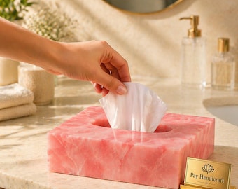 Rose Quartz Tissue Box Cover, Handmade Gemstone Tissue Holder, Luxury Pink Stone Tissue Box Case, Decorative Vanity Bathroom Tissue Cover