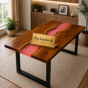 Handmade Epoxy Wooden Table Top | Resin Art Coffee Table Top | Live Edge Wood & Resin Table | Custom Dining  Center Table Decor