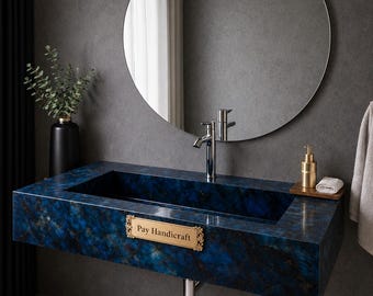 Lavabo flotante de piedra preciosa azul | Lavabo de tocador estilo labradorita | Lavabo de pared de lujo hecho a mano | Decoración moderna de lavabo de baño de piedra