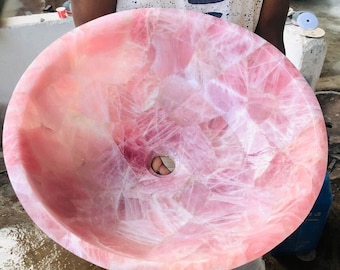 Rose Quartz Sink - Natural Stone Bathroom Basin / Healing Crystal Vessel / Pink Gemstone Vanity Bowl / Unique Home Decor